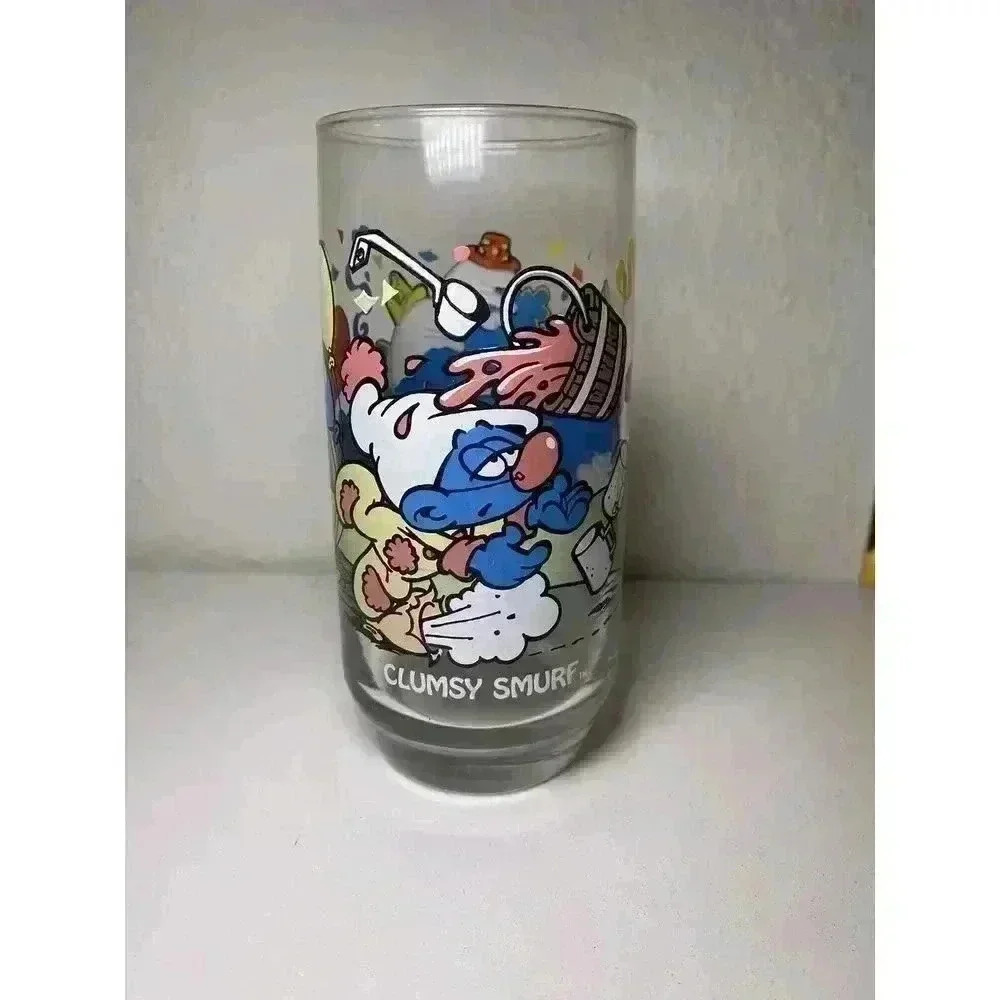 Vintage Smurf Drinking Glass Clumsy Smurf Peyo Wallace Berrie & Co 1983